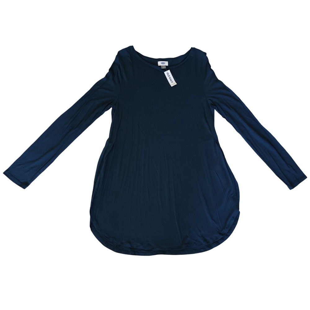 Old Navy Womens Navy Blue Long Sleeve Scoop Neck Curved Hem Tunic Top Size M